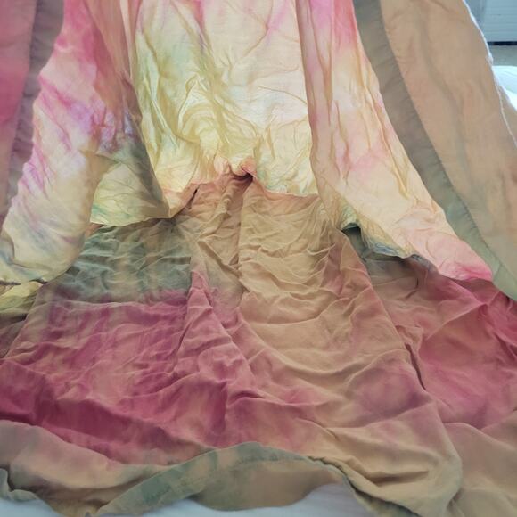 Vintage Y2K JFW Womens Small Boho Glowy Midi Skirt Tie Dye Red Yellow Elastic - Picture 3 of 5